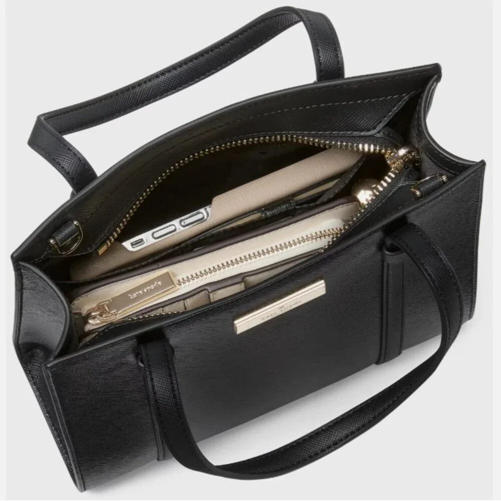 NWT kate spade Kenzie Black Patent Saffiano Mini Tote KK037, Crossbody Strap